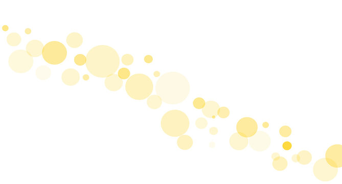 Yellow bokeh circles trail isolated on transparent background for