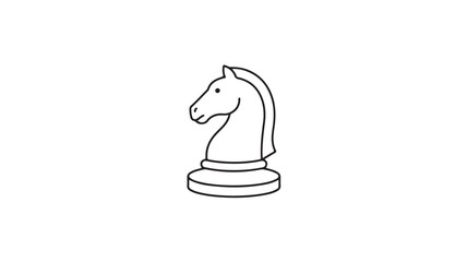 Chess knight horse piece on round base outline icon in thin black line style for strategy and board game concept © Muhammad