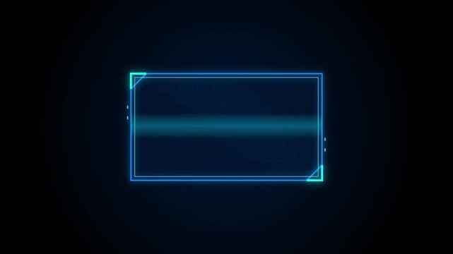 Rectangular digital frame border with glowing blue corner accents and grid