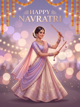 Garba Dance Celebration Woman dancing with wooden sticks for navratri festival