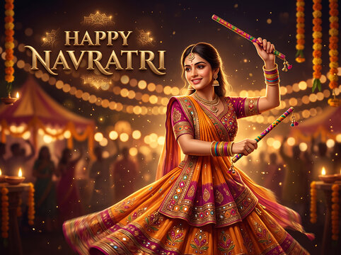 Garba Dance Celebration During Navratri Festival Woman in traditional attire dancing