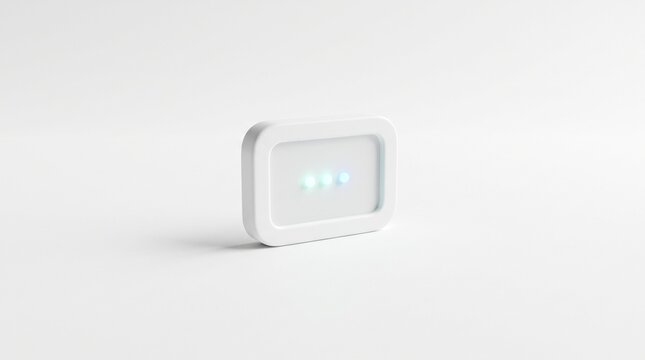 Minimalist white frame with glowing dots icon representing status or messaging, perfect for UI/UX design, mobile app interface, and tech website banner