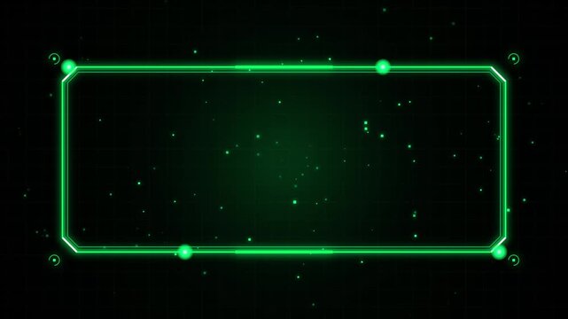 Glowing green rectangular frame overlay with data points on dark grid border