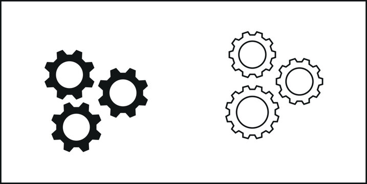 mechanical gears icon, one solid black and one outlined