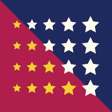 A graphic grid of stars in increasing sizes against a diagonal split background