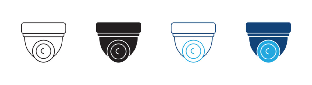 Security camera icons , outline vector graphic featuring modern dome surveillance device styles for safety branding