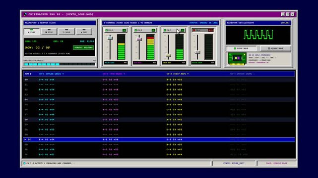 Retro Audio Tracker Software Interface with Digital Music Sequencer