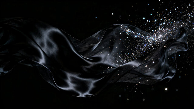 Black glittering satin fabric wave abstract background design