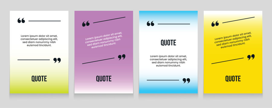 Modern quote bubble template set with colorful speech frames. 4 minimalist text boxes for social media, vibrant testimonial layout vector design