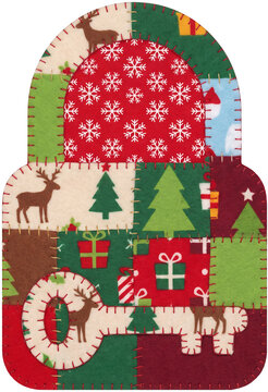 Handcrafted Christmas felt patchwork padlock and key illustration with embroidered reindeer pine tree and snowflake patterns