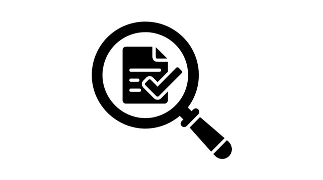 Black document audit search icon featuring magnifying glass symbol 71