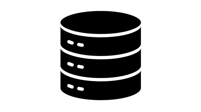 Black database server icon symbol with cylinder shape and storage disks