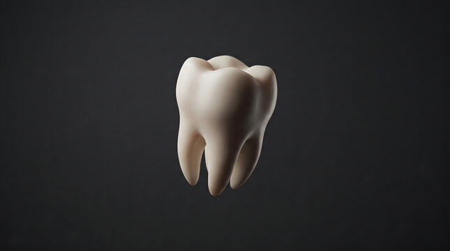 A high-quality studio shot of a single human molar tooth floating against a dark grey background. This professional image is perfect for dental clinic advertisements, oral health educational materi...