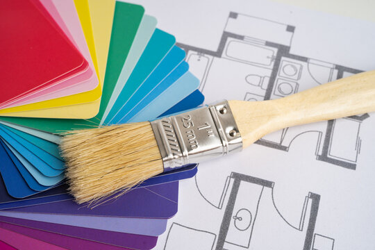 Color palette guide catalog with brush tools for paint house.