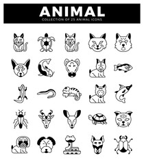 Fototapeta premium black and white animal icons on white background. Vector illustration for design.