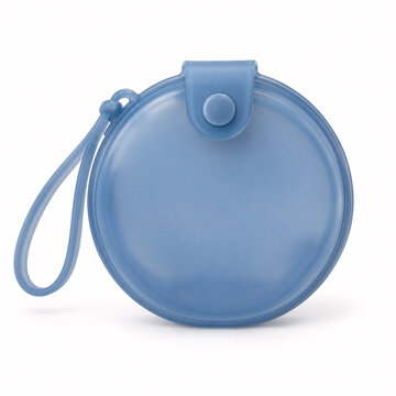 closed blue plastic case with wrist strap