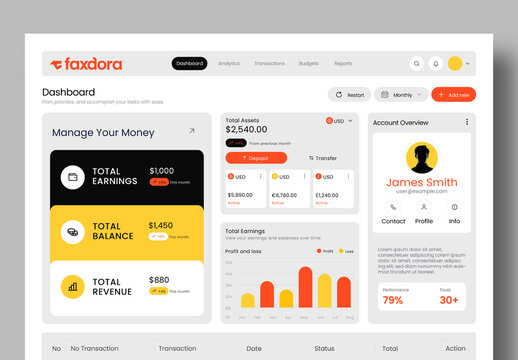 Modern Finance Dashboard UI Template for Financial Management