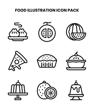 Food Illustration Line Set Icons Pack