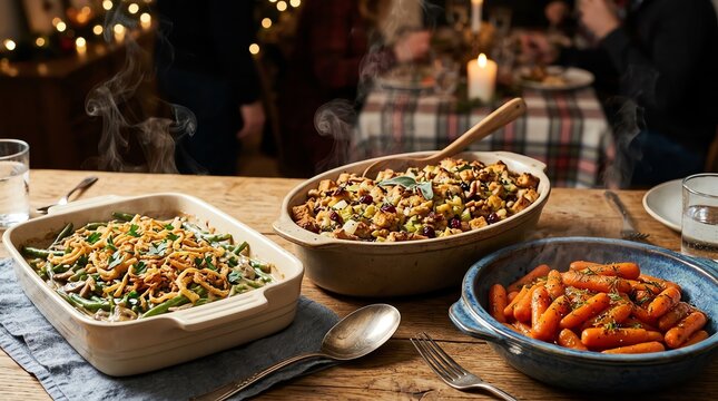 Warm and Steaming Holiday Side Dishes Ready for a Meal