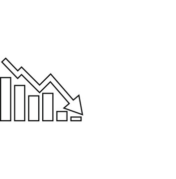 Business bar chart with a downward trend arrow icon