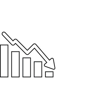Bar chart with a downward trend arrow icon