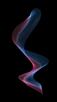 An abstract swirling ribbon of blue and pink light against a black background, resembling a cosmic nebula or a dancing flame
