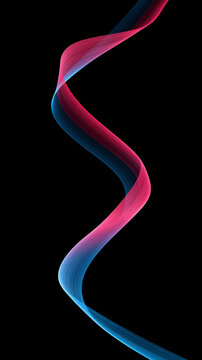 Abstract wavy ribbons of pink and blue on a black background
