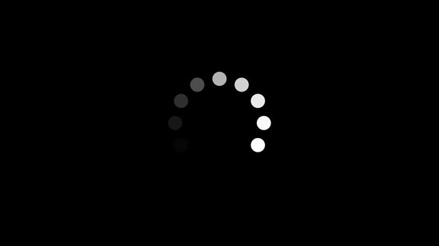 Dots arrange into a crescent shape across a black background