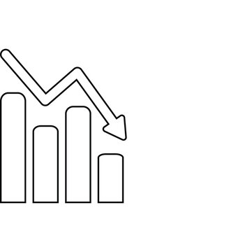 Line chart showing a downward trend with bar graph elements, representing financial loss, business decline, or negative growth, vector icon
