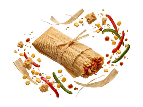Mexican tamale wrapped in corn husk isolated