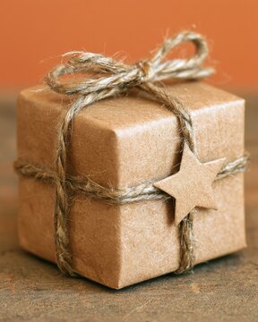 Stacked rustic gift parcels tied with twine