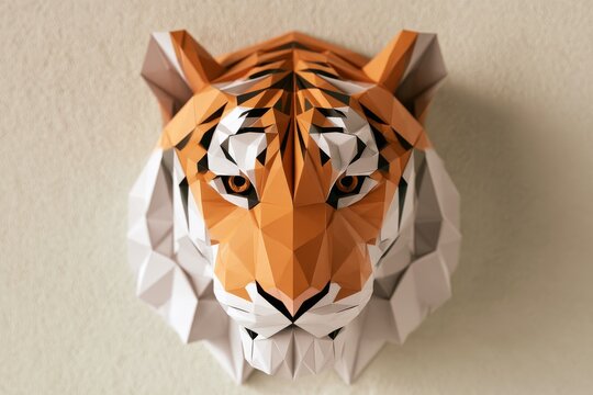 Geometric low polygon tiger head on beige