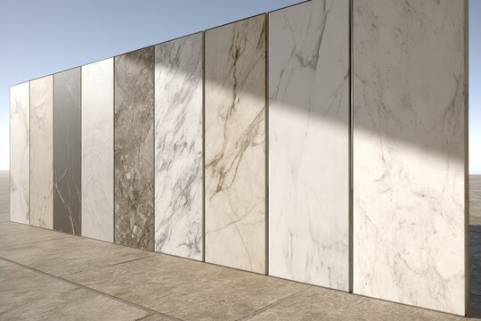Sunlight and shadows on pale stone wall panels