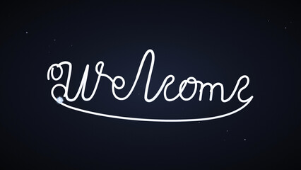 welcome lettering animation with calligraphy cursive text glowing over dark background for intro video © Aditya