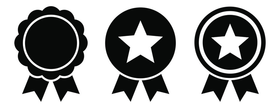Ribbon Medals Award Achievement Excellence Recognition Vector Set