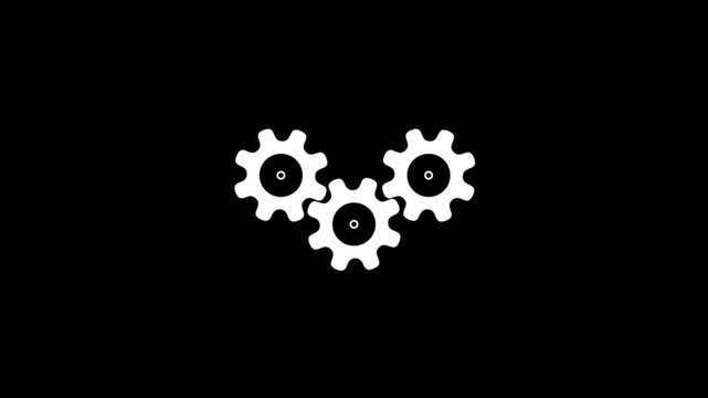 Modern technology gear setting icon setup animation on black background. Glowing update spinning gears icon animated, Black gear industrial or mechanical concept icon 4k stock video.