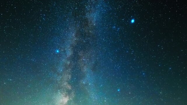 Constellations and Milky Way stars on a dark countryside skies. Time-lapse video.	
