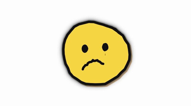 Hand drawn yellow emoticon changing facial expressions into sadness against white background graphic element
