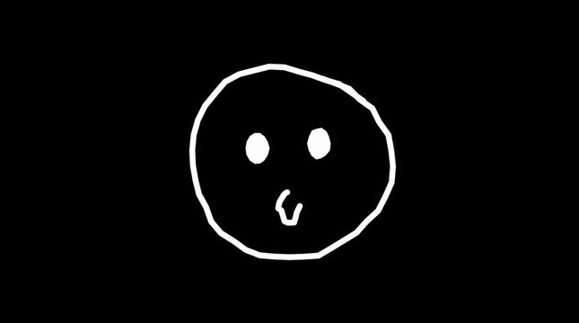 Minimalist white hand drawn cartoon face outline transforming expressions against a solid black background