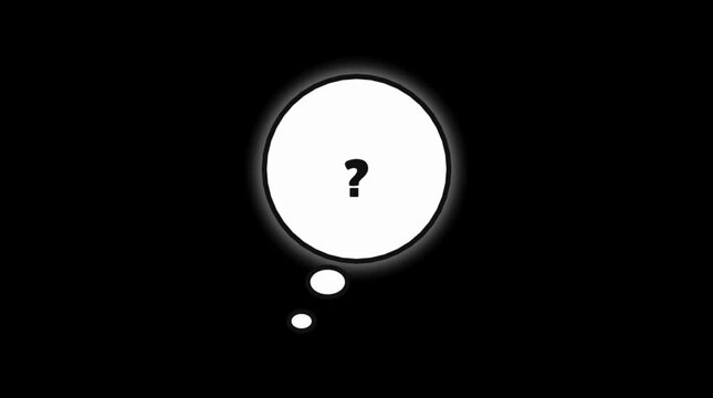 Glowing thought bubble with question mark floating against dark background representing curiosity and mental confusion