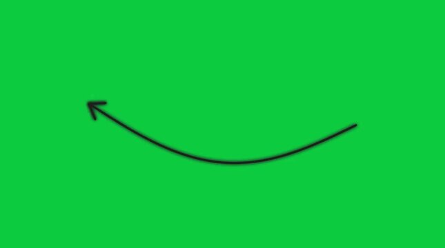 Animated black curved line with an arrowhead pointing upwards against a vibrant green chroma key background