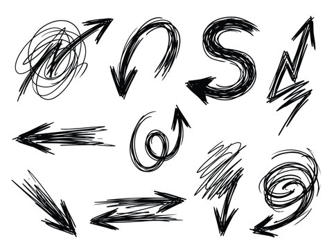 Hand drawn arrow set with scribble texture for creative design