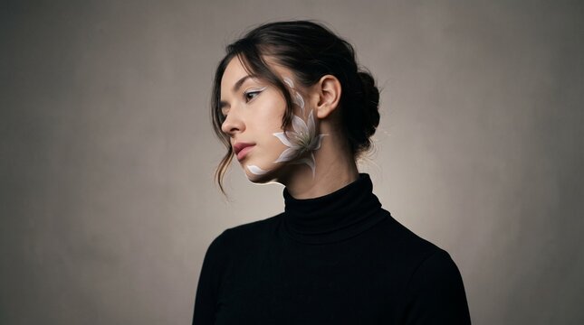 Side profile of woman with white lily face art