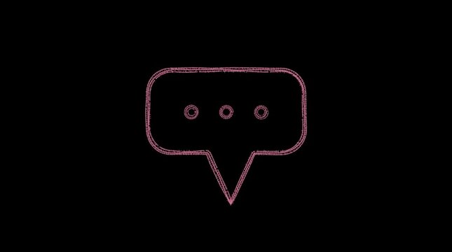 Pink sketchy speech bubble growing and drawing itself smoothly against a solid dark black background graphic