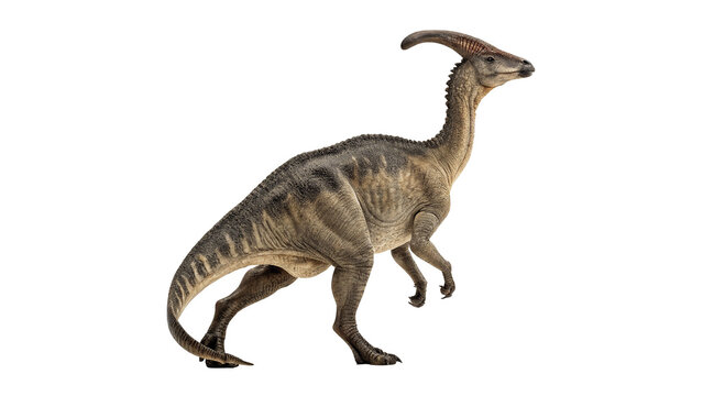Realistic parasaurolophus dinosaur figurine toy ancient prehistorical reptile isolated on white background
