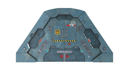 Modular 2D Sci-Fi heavy metal door asset with worn textures and grungy details. Isolated on a transparent background for futuristic facility and cyberpunk game design. © FraP 2D