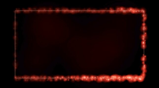 Glowing red neon border framing dark rectangular space with sparkling particle effects and mystical atmosphere
