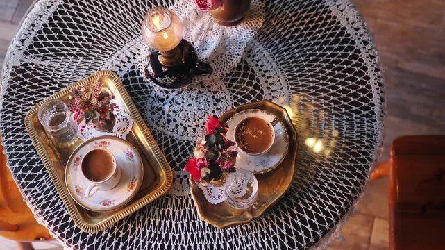 Two Cups of Turkish Coffee on a Vintage Table
