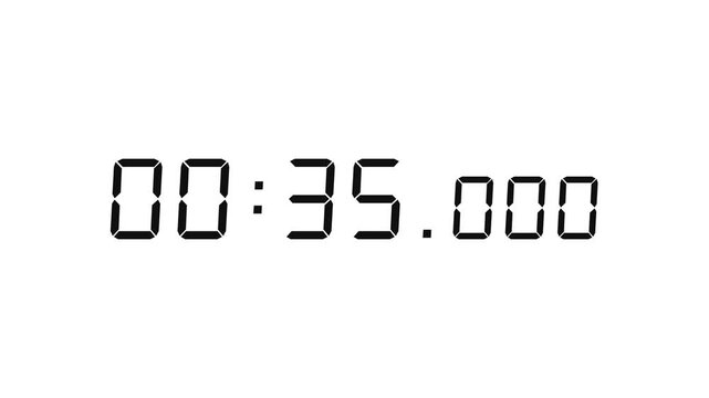 7 digits black digital countdown timer starting at 00:40:00 (40 seconds) on white background, featuring crisp seven-segment numerals with minutes, seconds, and milliseconds displayed prominently.