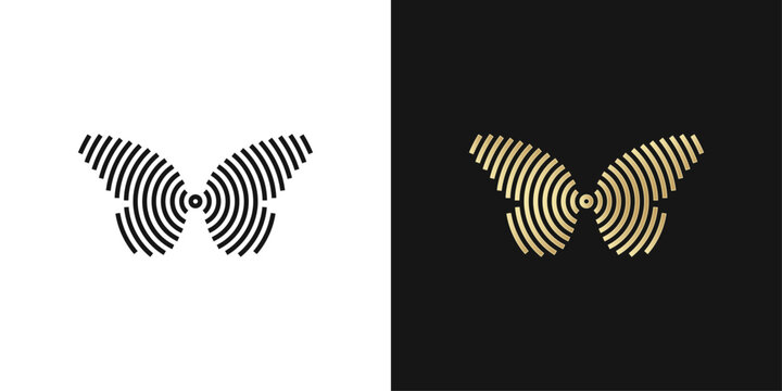 Abstract butterfly logo. Symmetrical wireless signal symbol representing telecommunications, connectivity and communication.